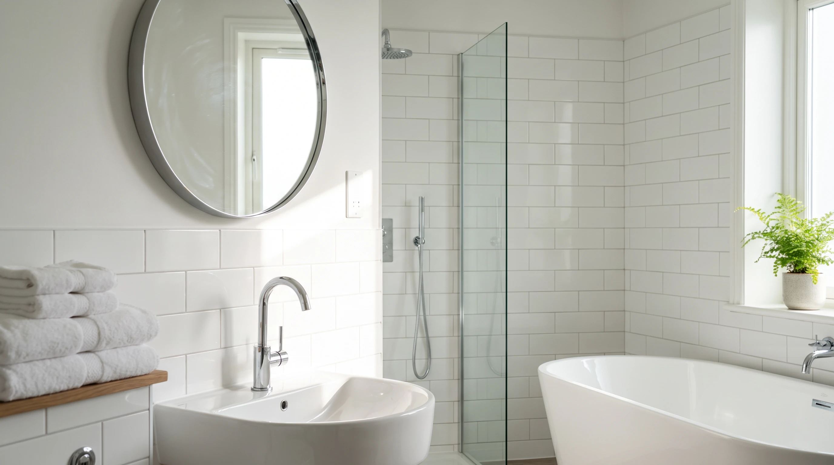 Sparkling deep-cleaned bathroom with descaled tiles in a Littleover home